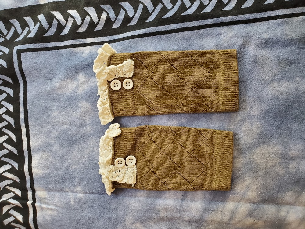 Boot cuff with lace top. Greenish/ grey.  One size